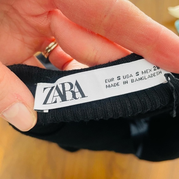 Zara Black V-Neck Ribbed Fitted Midi Dress - Picture 8 of 8